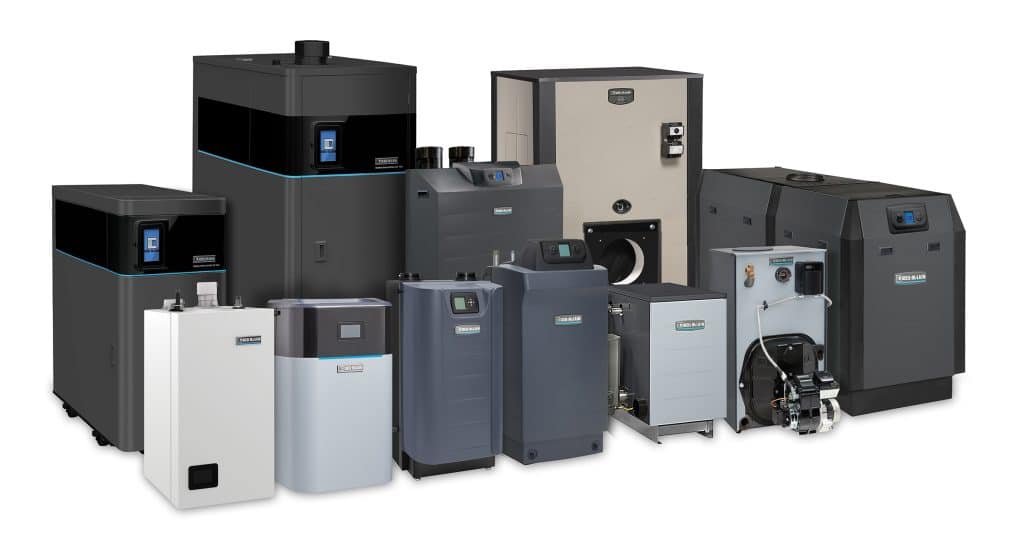 Grouping of various sized boiler products totalling 11 with one row behind another.